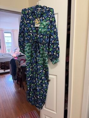 Diane Von Furstenberg Blue and Green Printed Track Jumpsuit